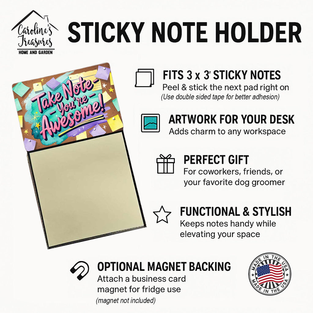 Take Note You’re Awesome Funny Sticky Note Holder Refillable Desk Dispenser Accessory with 3x3 Notes