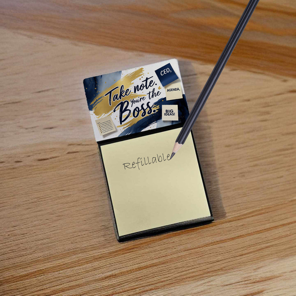 Take Note You’re the Boss Funny Sticky Note Holder Refillable Desk Dispenser Accessory with 3x3 Notes