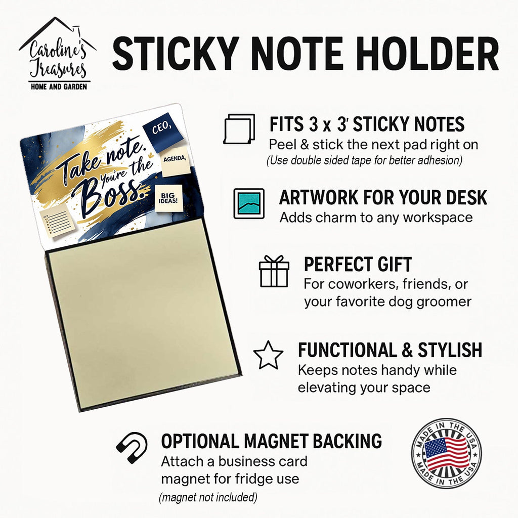 Take Note You’re the Boss Funny Sticky Note Holder Refillable Desk Dispenser Accessory with 3x3 Notes