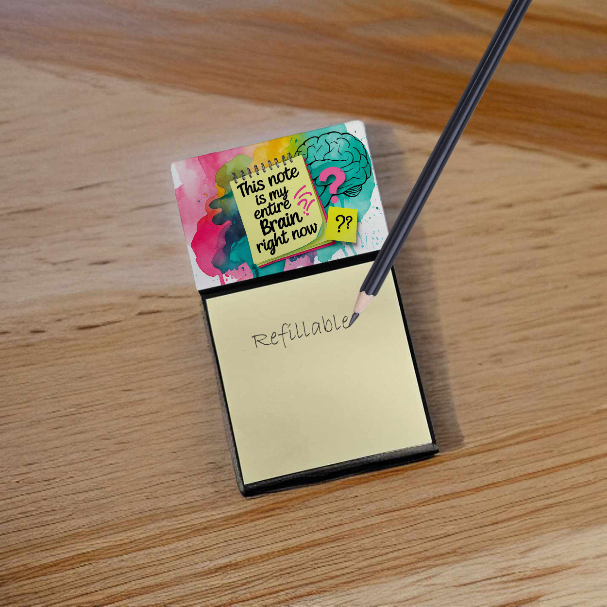 This Note Is My Entire Brain Right Now Funny Sticky Note Holder Refillable Desk Dispenser Accessory with 3x3 Notes