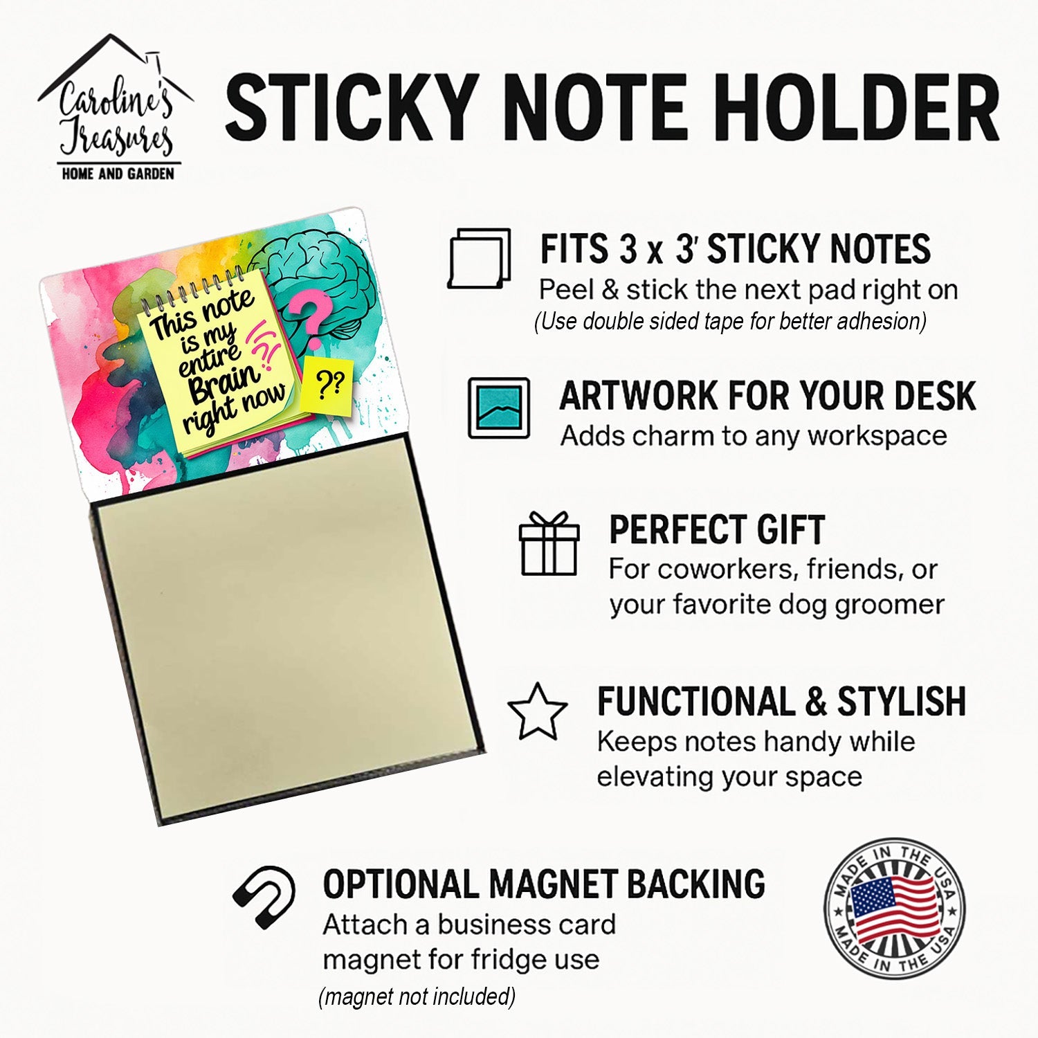 This Note Is My Entire Brain Right Now Funny Sticky Note Holder Refillable Desk Dispenser Accessory with 3x3 Notes