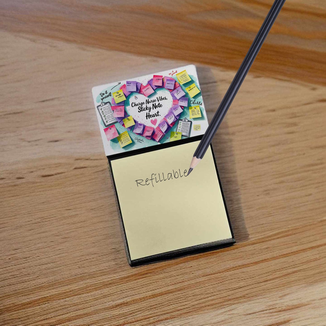 Charge Nurse Vibes Sticky Note Holder Funny Nurse Saying Desk Dispenser with 3x3 Notes
