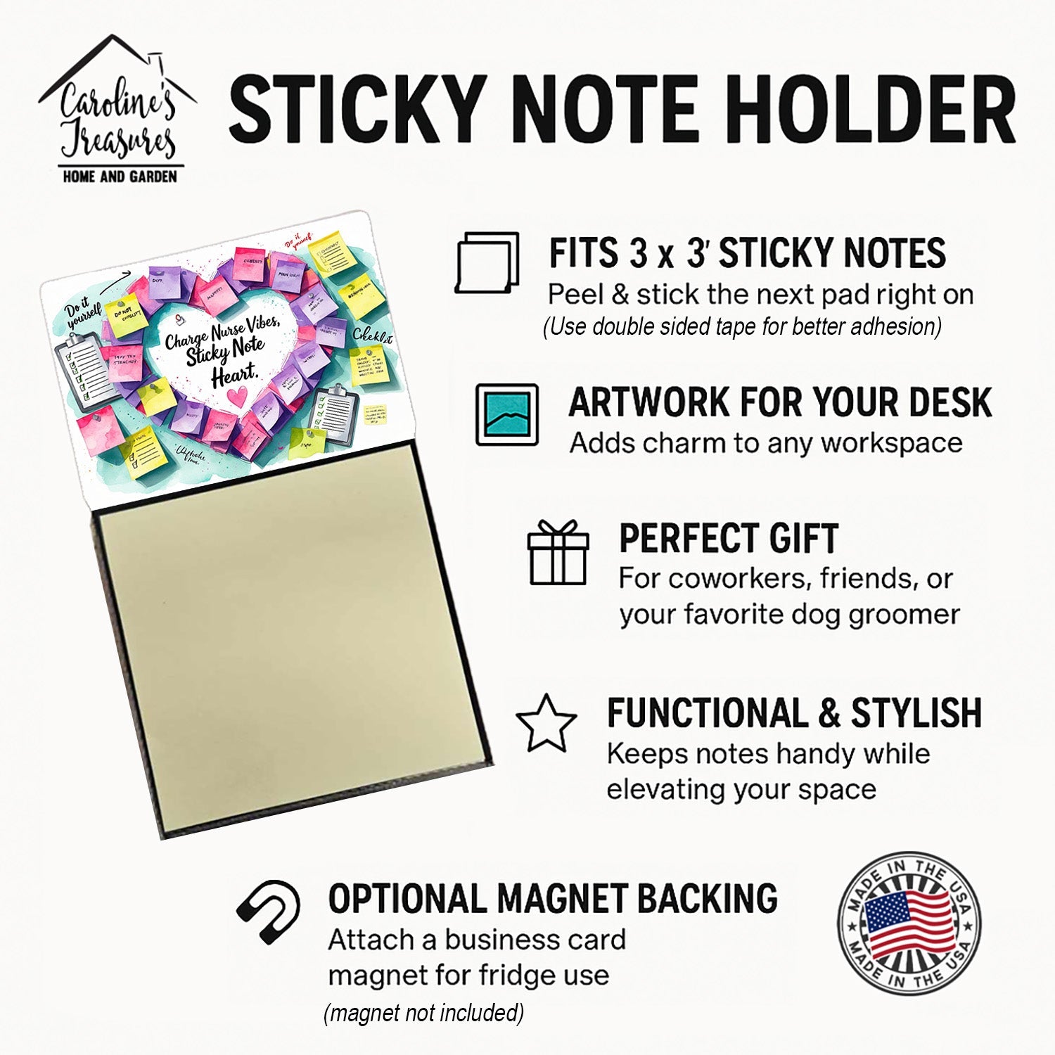 Charge Nurse Vibes Sticky Note Holder Funny Nurse Saying Desk Dispenser with 3x3 Notes