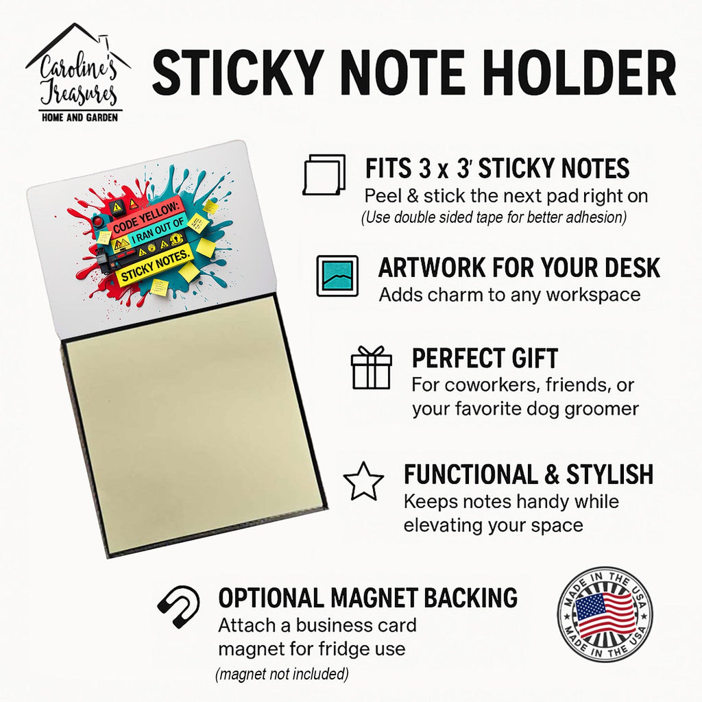 Code Yellow Sticky Note Holder Funny Nurse Saying Desk Dispenser with 3x3 Notes
