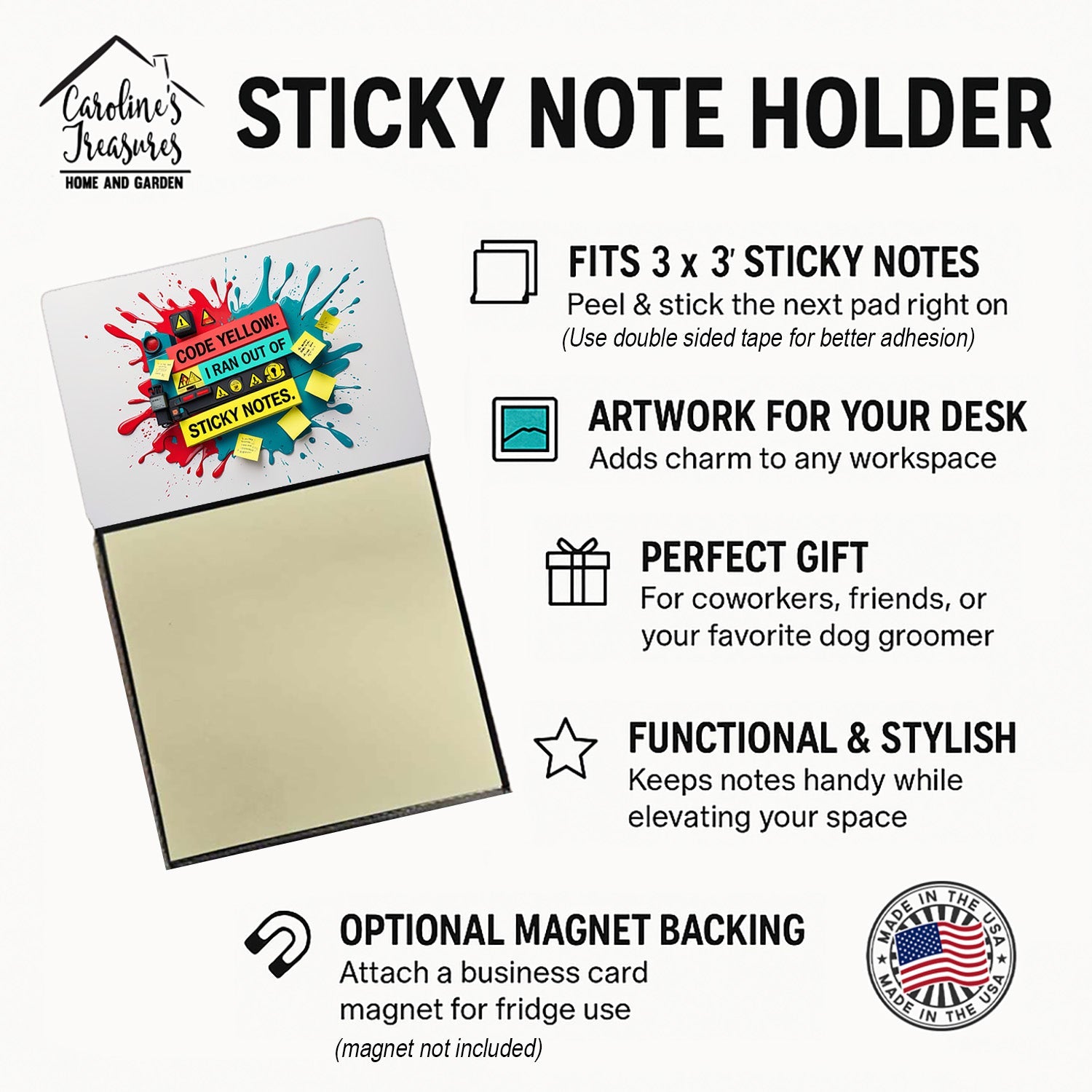 Code Yellow Sticky Note Holder Funny Nurse Saying Desk Dispenser with 3x3 Notes