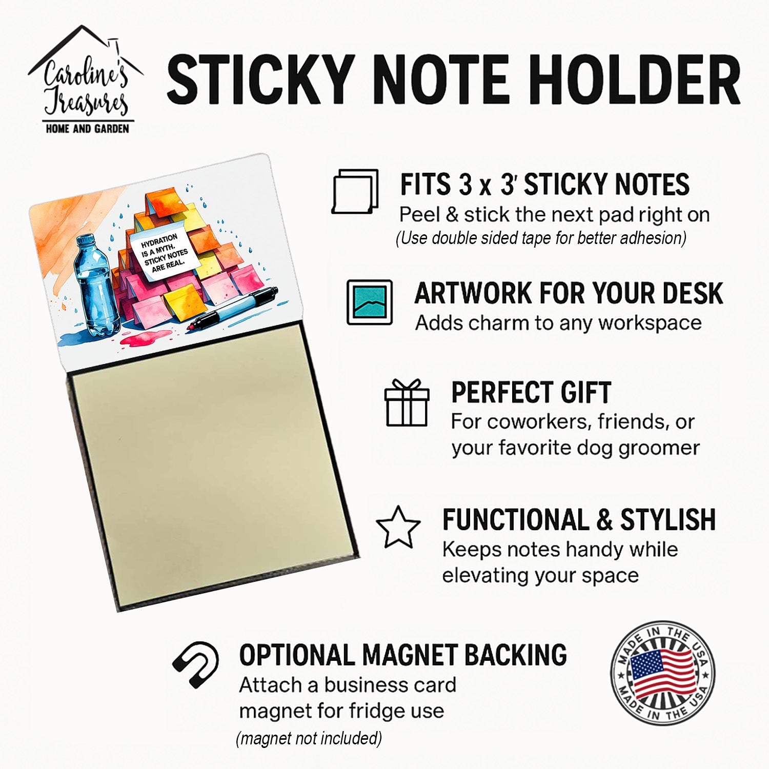 Hydration is a myth Sticky Note Holder Funny Nurse Saying Desk Dispenser with 3x3 Notes
