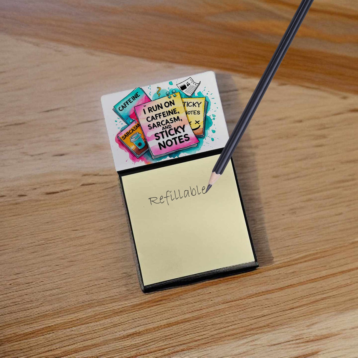 I run on caffeine Sticky Note Holder Funny Nurse Saying Desk Dispenser with 3x3 Notes