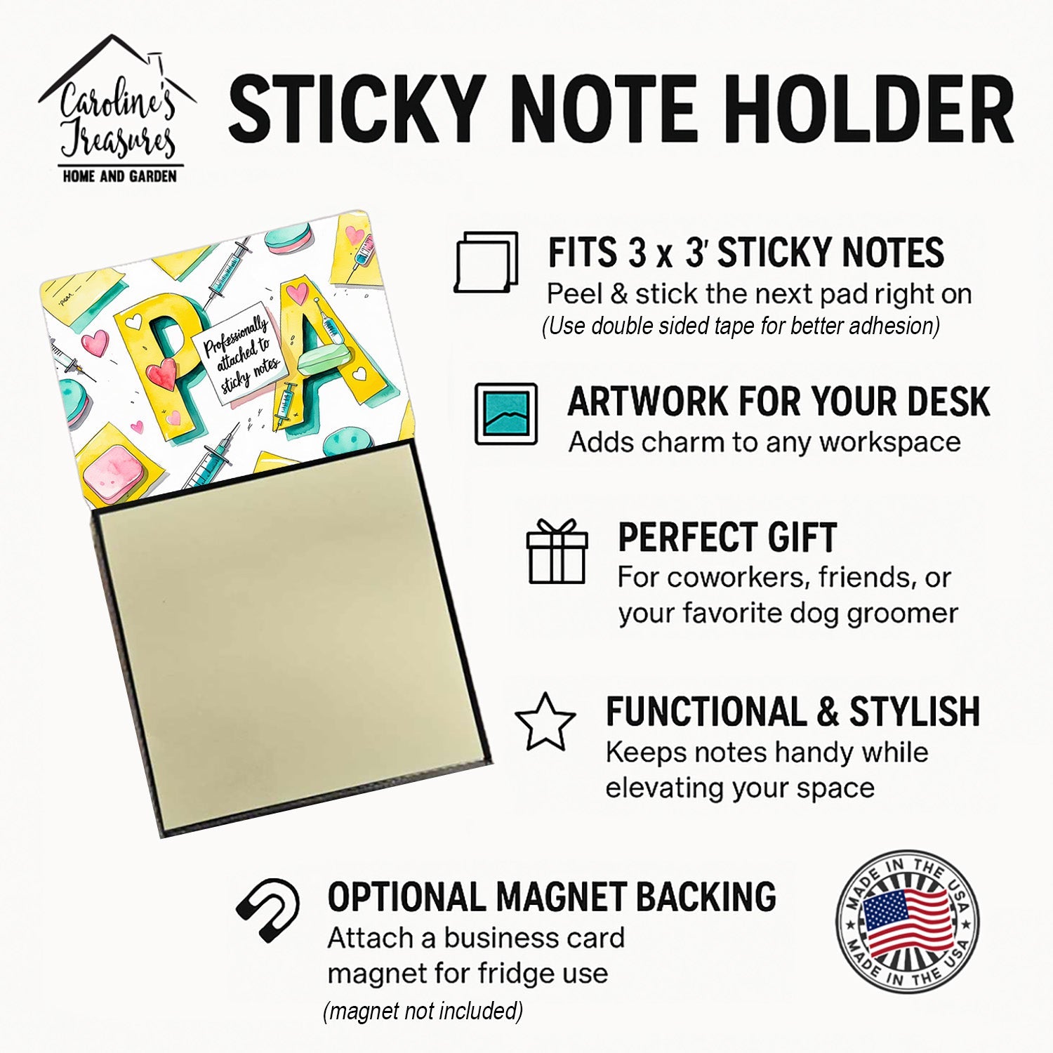 PA Professionally Attached Sticky Note Holder Funny Nurse Saying Desk Dispenser with 3x3 Notes
