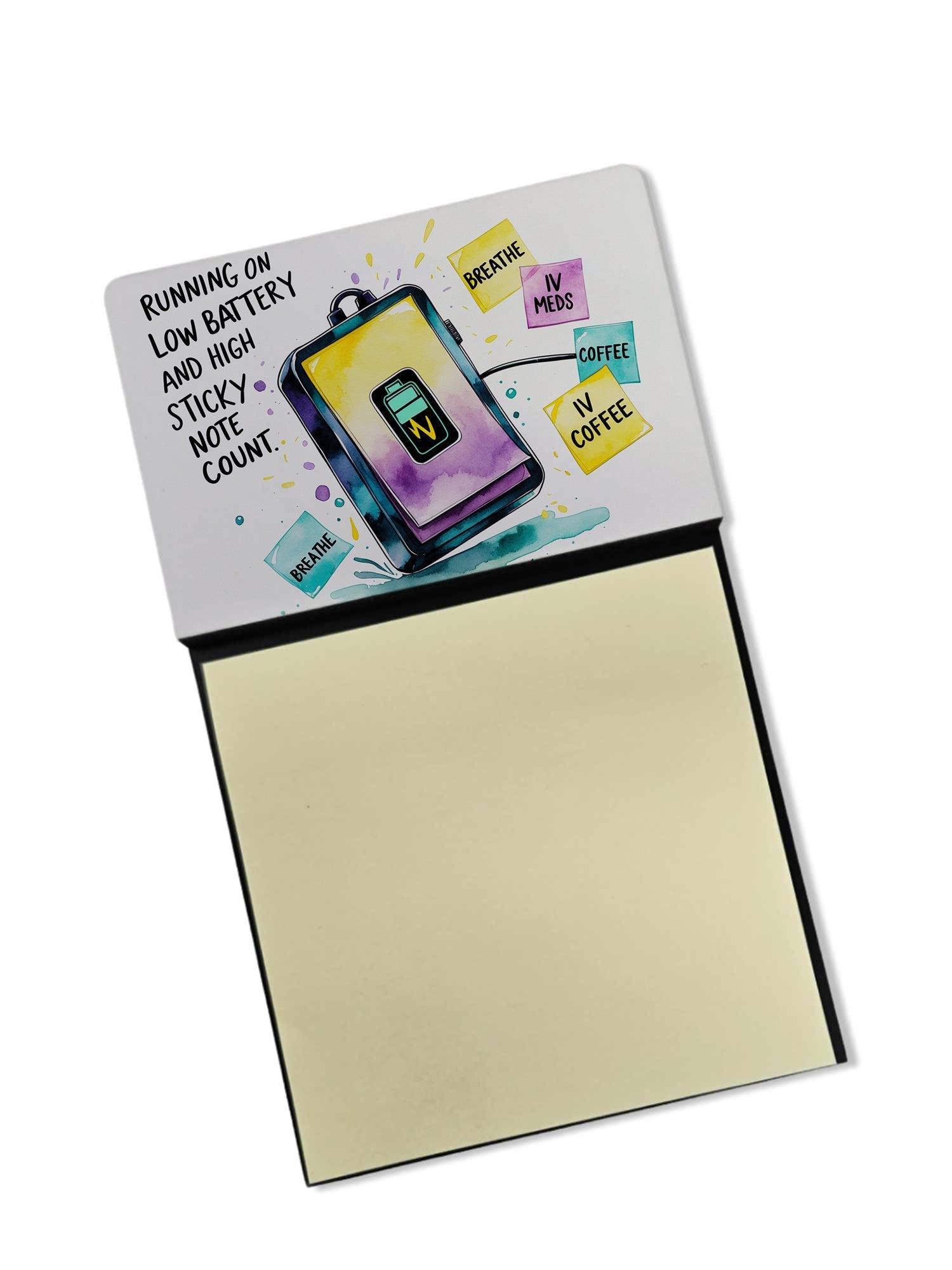 Running on low battery Sticky Note Holder Funny Nurse Saying Desk Dispenser with 3x3 Notes