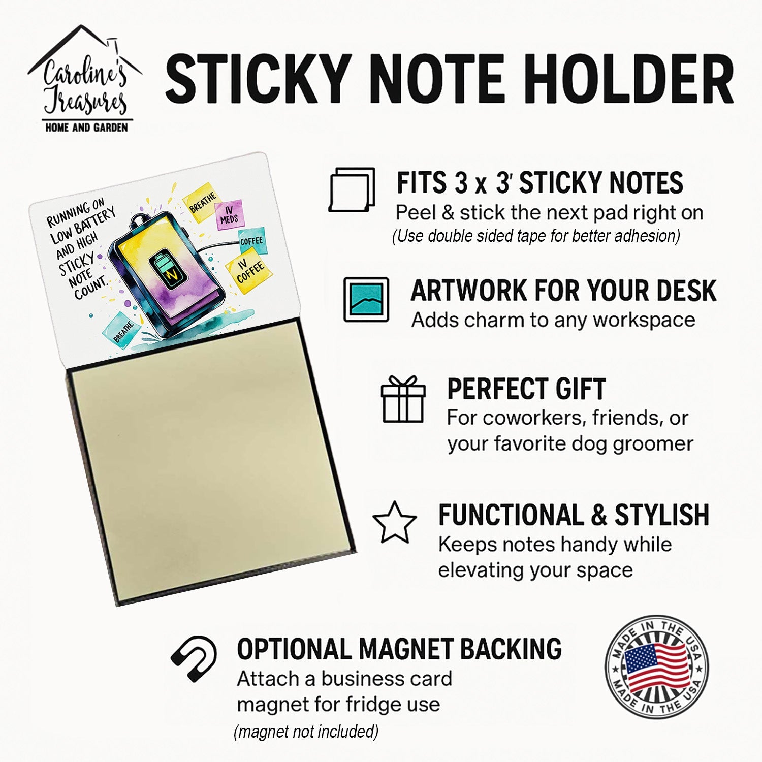 Running on low battery Sticky Note Holder Funny Nurse Saying Desk Dispenser with 3x3 Notes