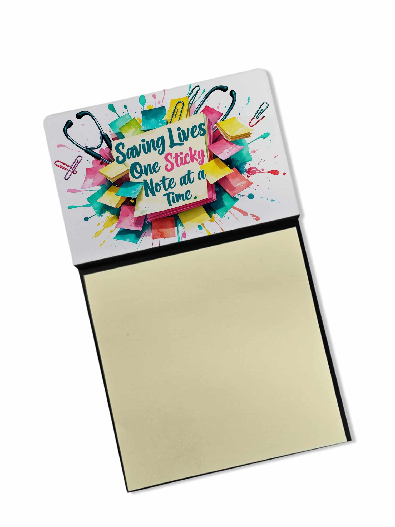 Saving lives Sticky Note Holder Funny Nurse Saying Desk Dispenser with 3x3 Notes
