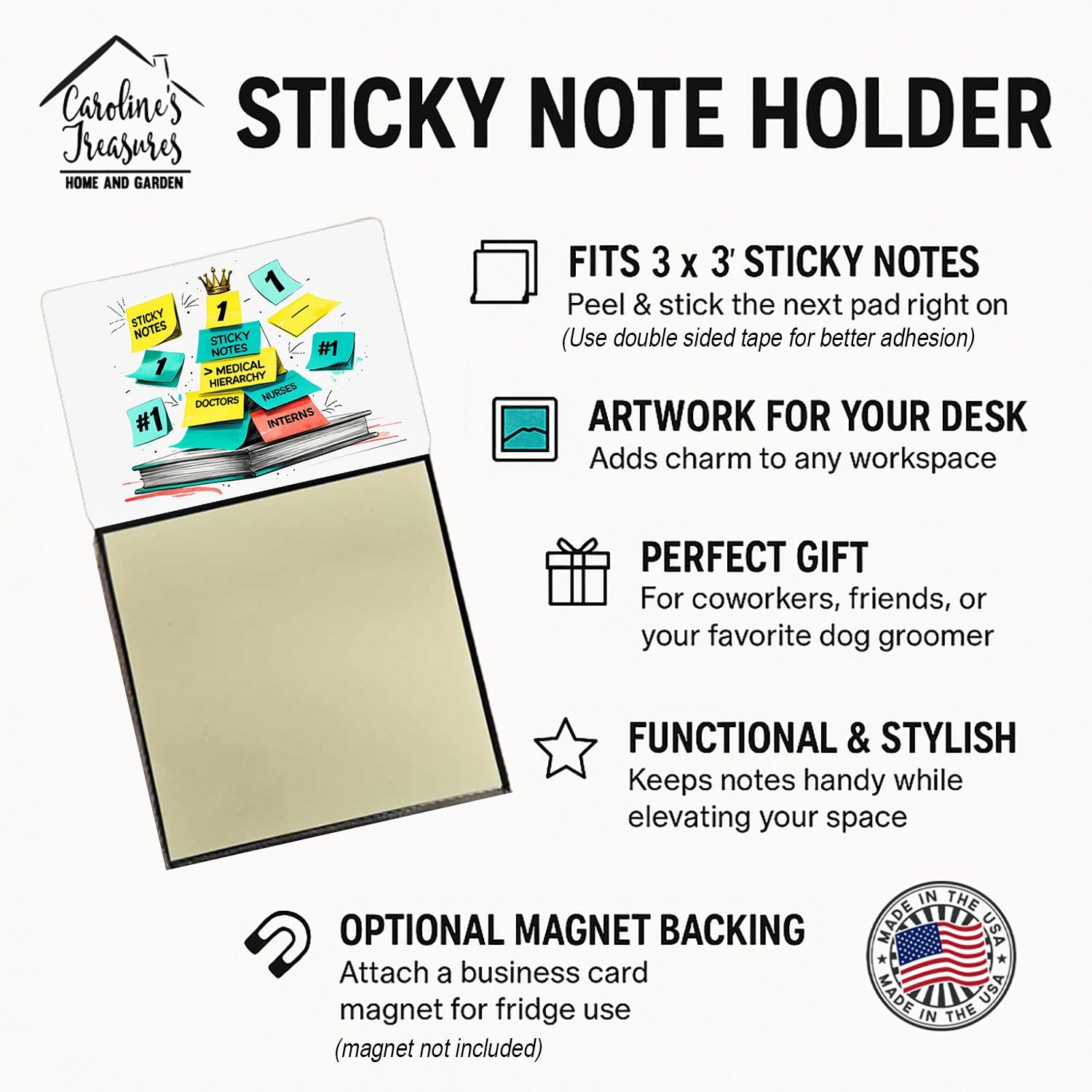 Medical hierarchy Sticky Note Holder Funny Nurse Saying Desk Dispenser with 3x3 Notes