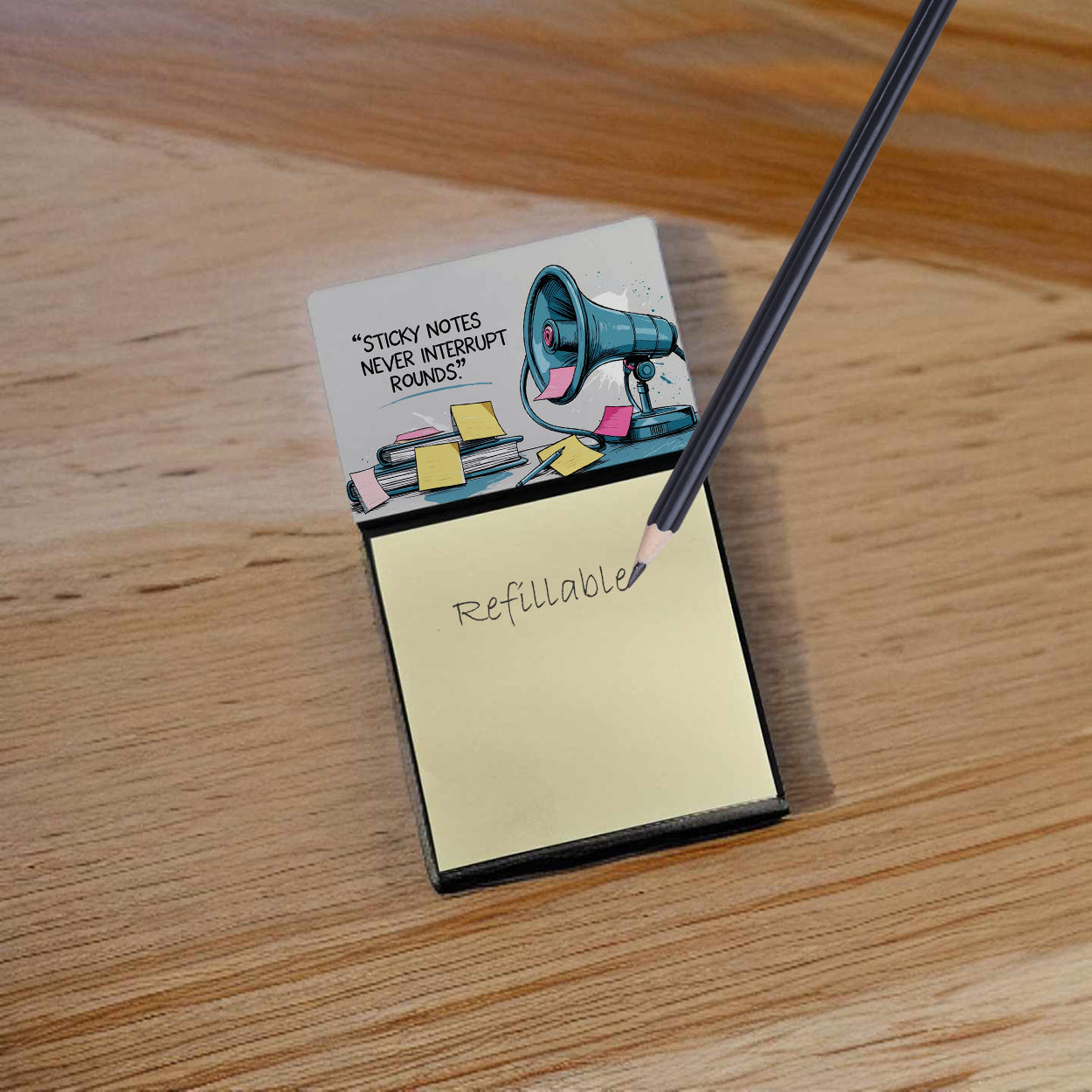 Never interrupt rounds Sticky Note Holder Funny Nurse Saying Desk Dispenser with 3x3 Notes