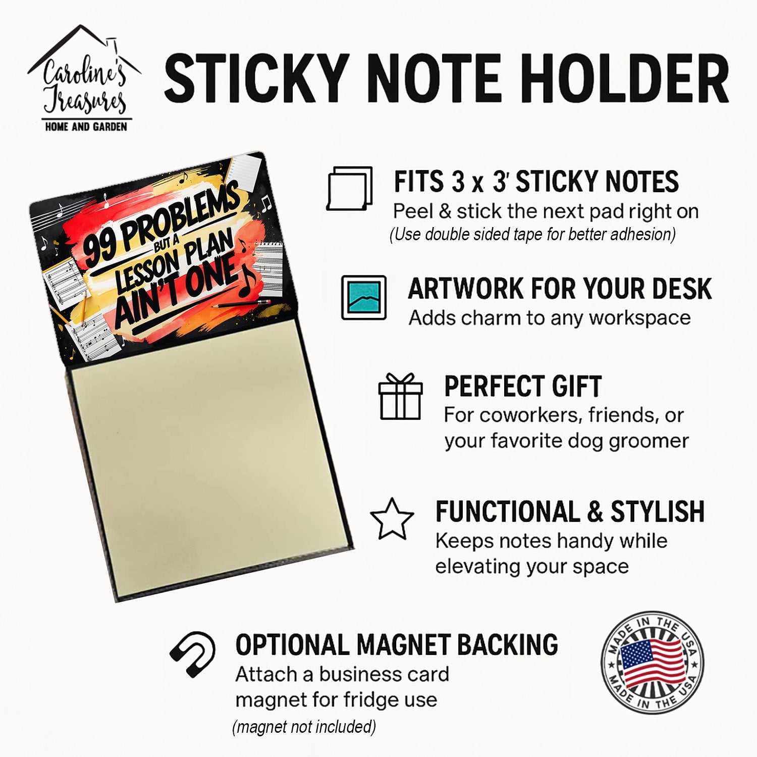 Lesson Plan Ain’t One Funny Sticky Note Holder for Teacher's Gift Refillable with 3x3 Notes