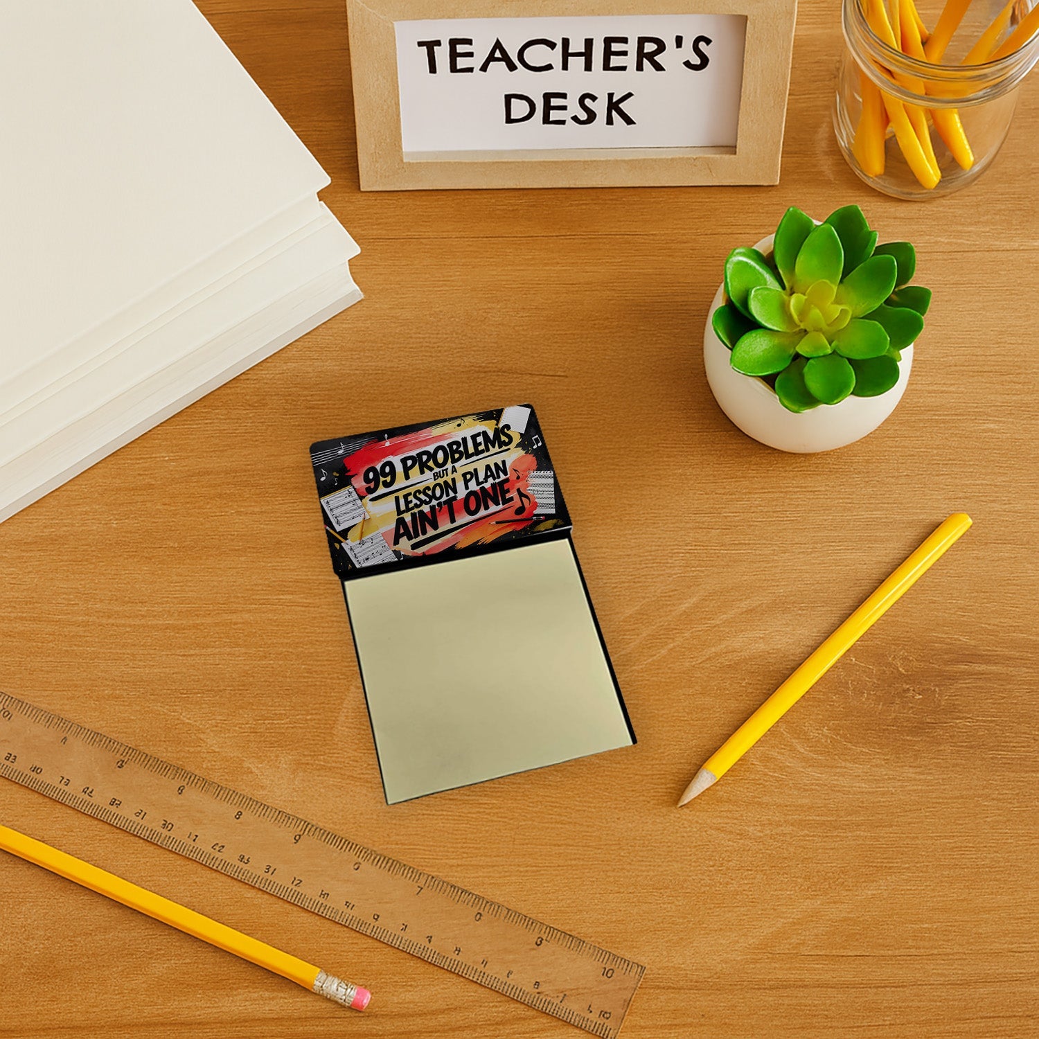 Lesson Plan Ain’t One Funny Sticky Note Holder for Teacher's Gift Refillable with 3x3 Notes