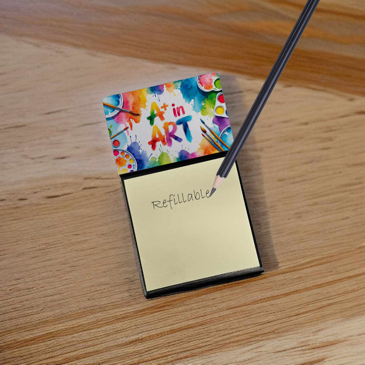 A+ in Art Funny Sticky Note Holder for Teacher's Gift Refillable with 3x3 Notes