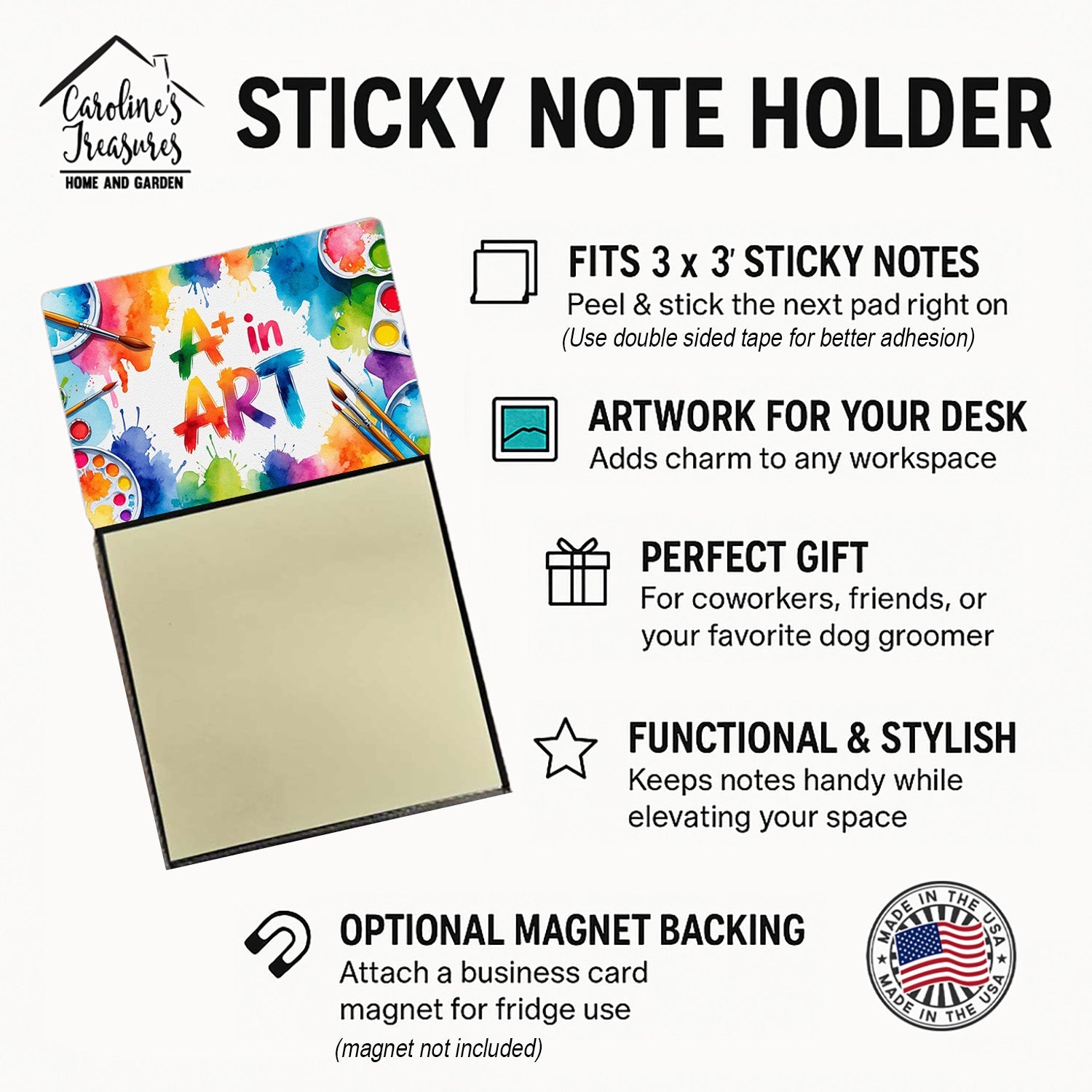 A+ in Art Funny Sticky Note Holder for Teacher's Gift Refillable with 3x3 Notes