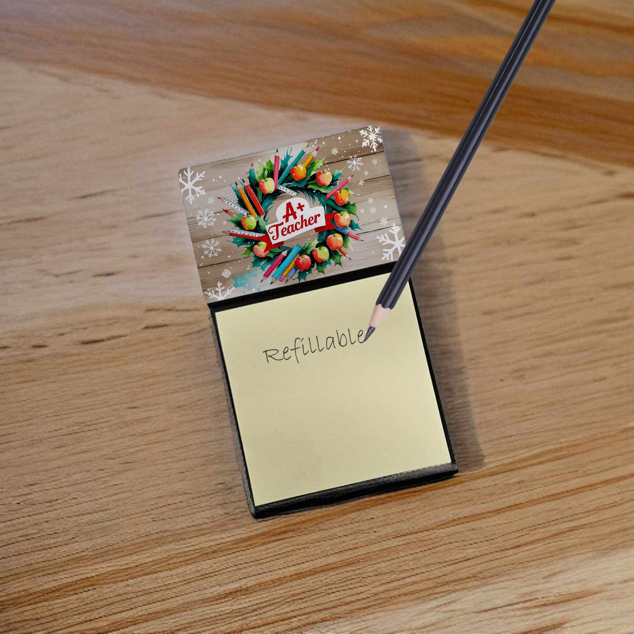 A+ Teacher Funny Sticky Note Holder for Teacher's Gift Refillable with 3x3 Notes