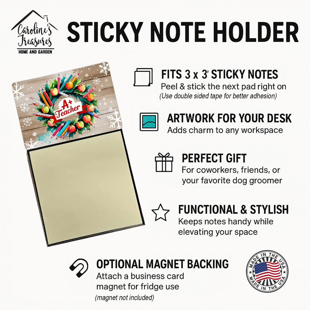 A+ Teacher Funny Sticky Note Holder for Teacher's Gift Refillable with 3x3 Notes