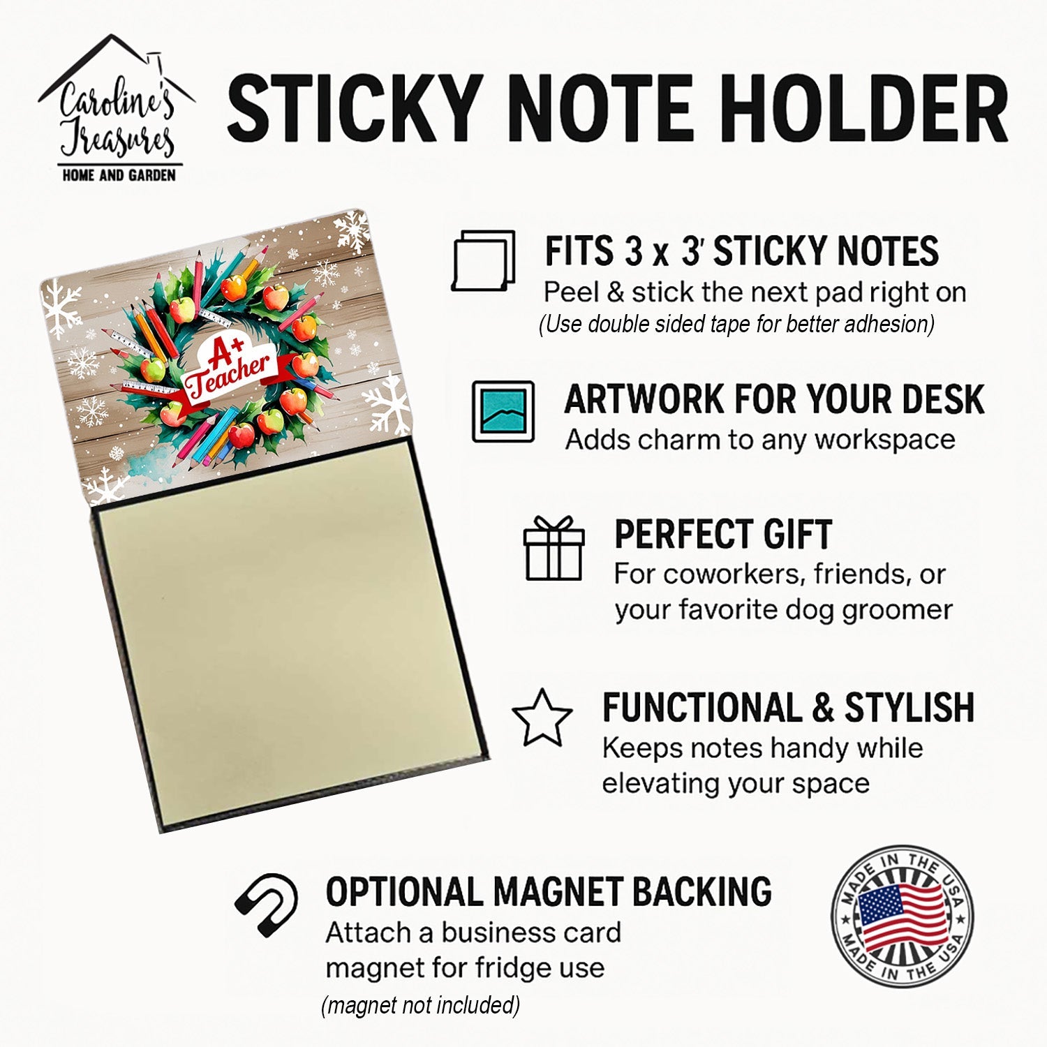 A+ Teacher Funny Sticky Note Holder for Teacher's Gift Refillable with 3x3 Notes