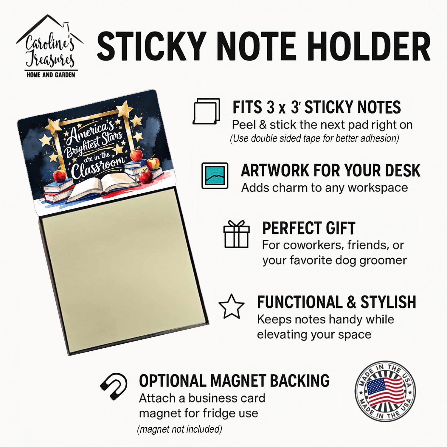 America’s Brightest Funny Sticky Note Holder for Teacher's Gift Refillable with 3x3 Notes