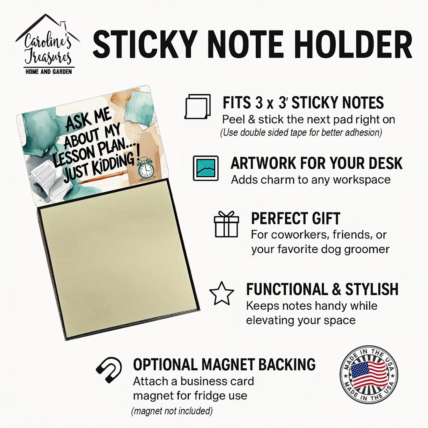 Ask Me About My Lesson Plan Funny Sticky Note Holder for Teacher's Gift Refillable with 3x3 Notes