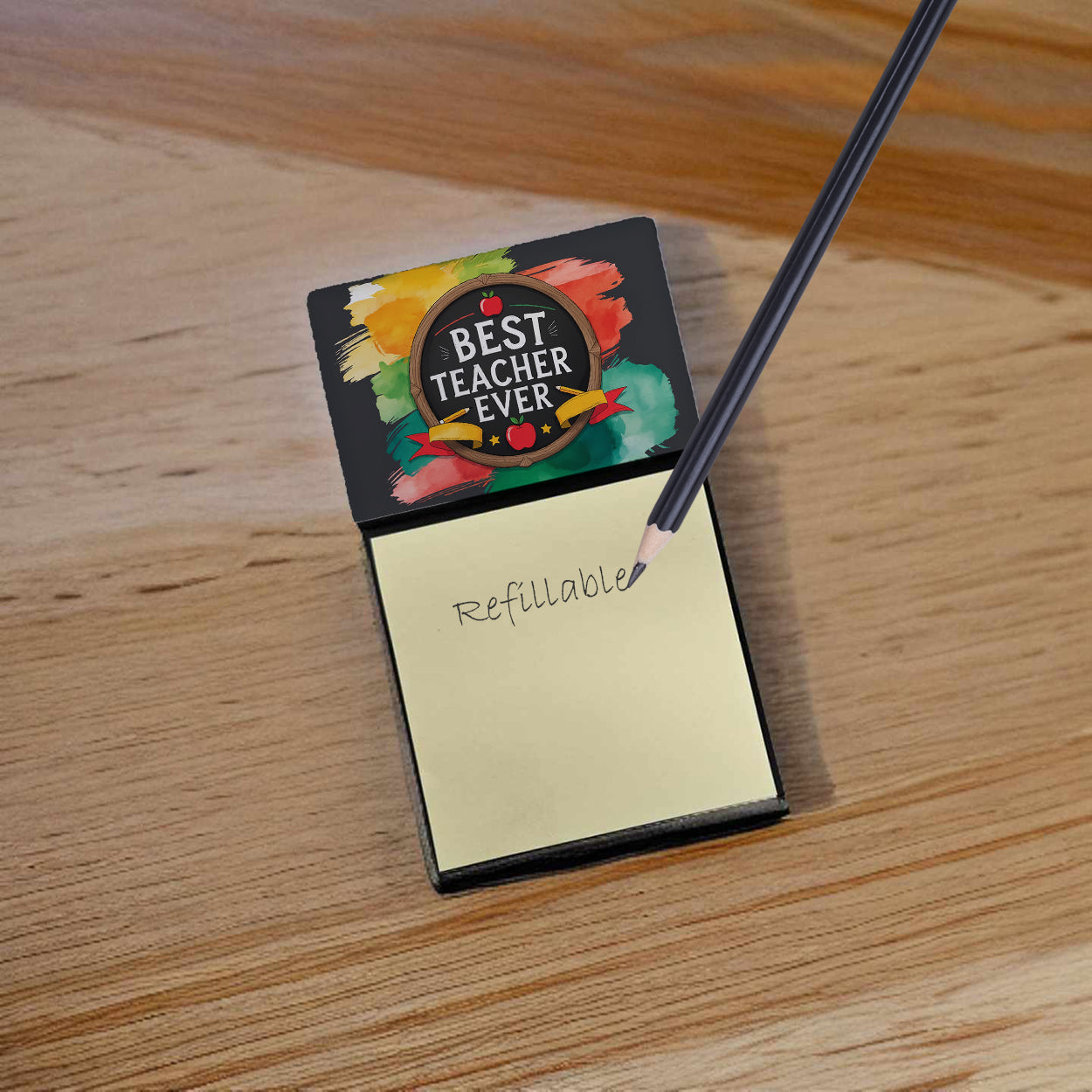 Best Teacher Ever Funny Sticky Note Holder for Teacher's Gift Refillable with 3x3 Notes