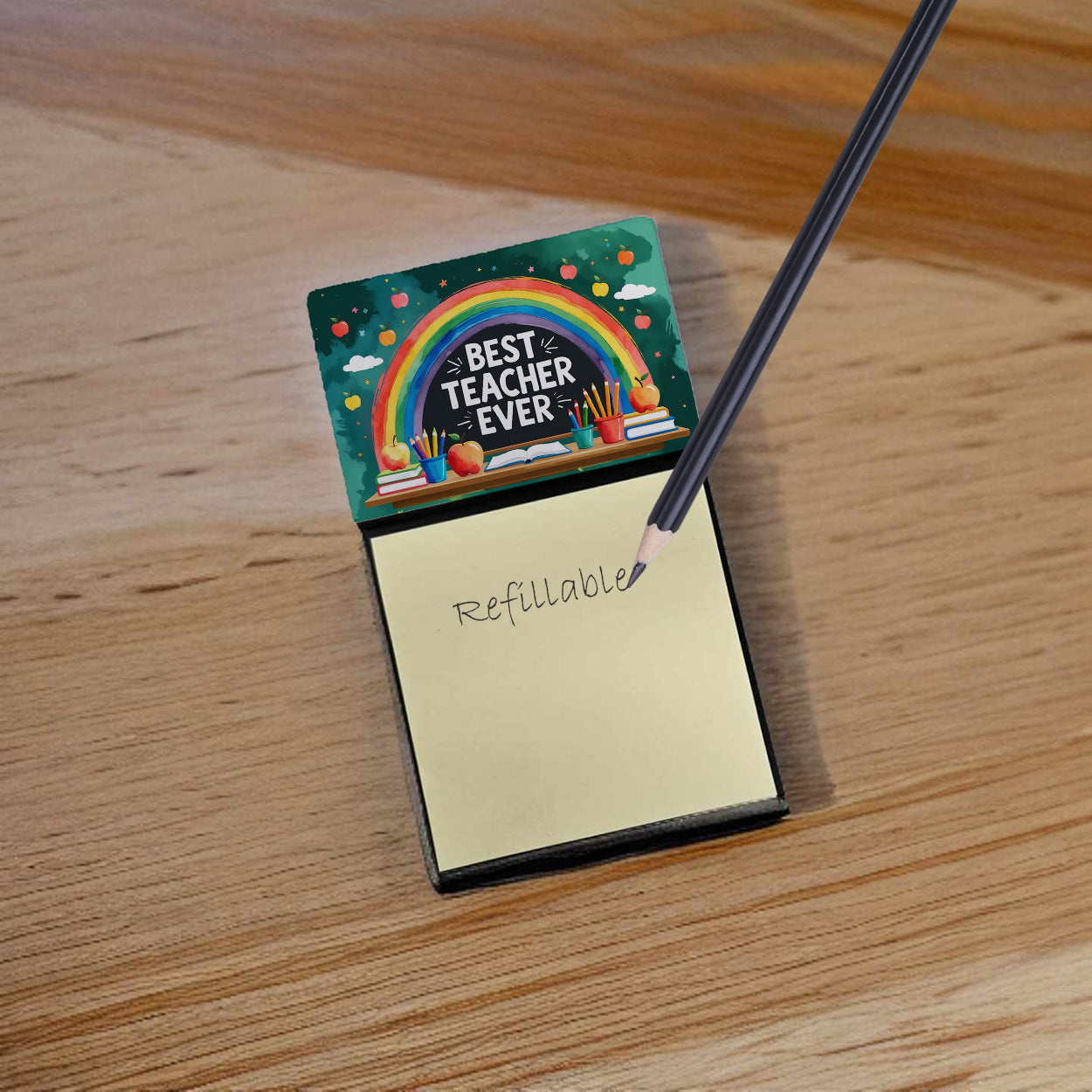 Best Teacher Ever Funny Sticky Note Holder for Teacher's Gift Refillable with 3x3 Notes