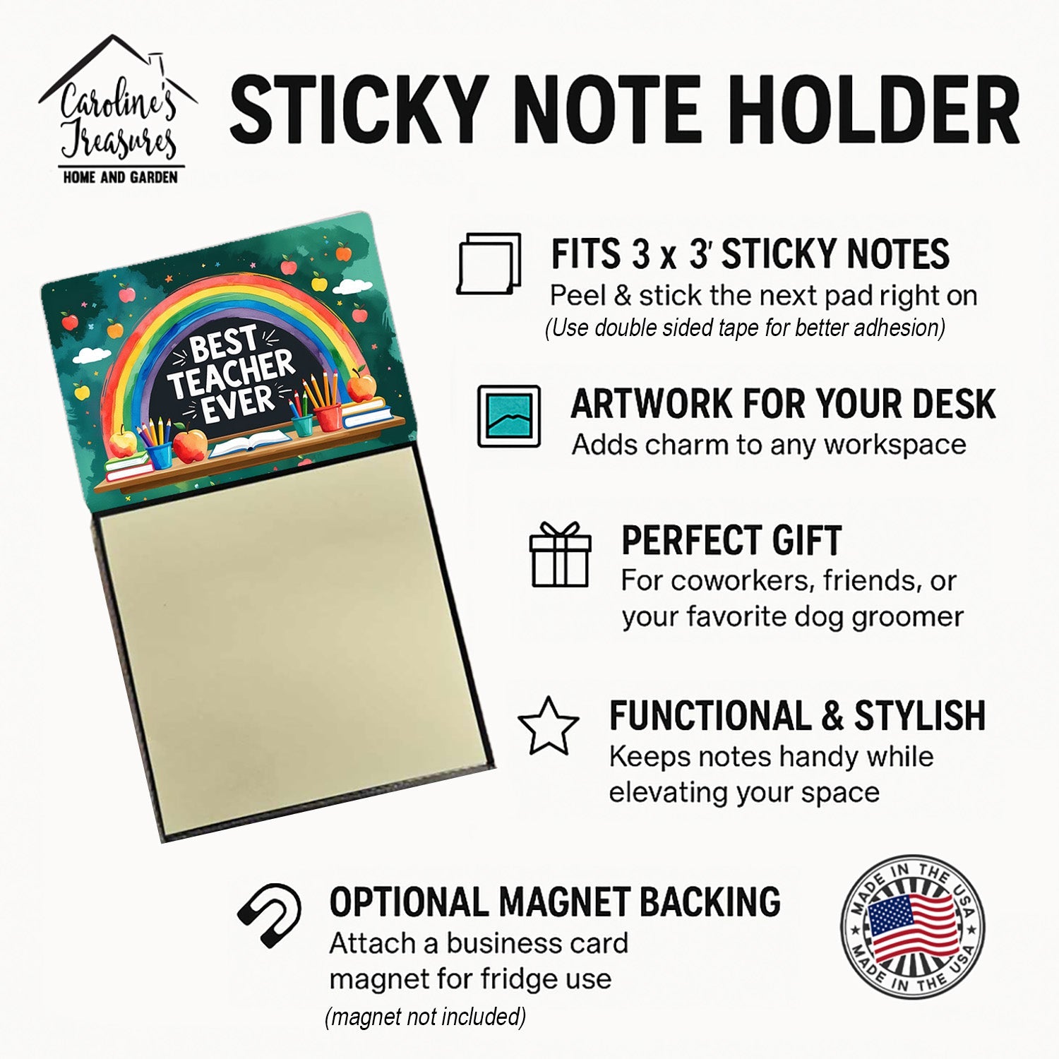 Best Teacher Ever Funny Sticky Note Holder for Teacher's Gift Refillable with 3x3 Notes
