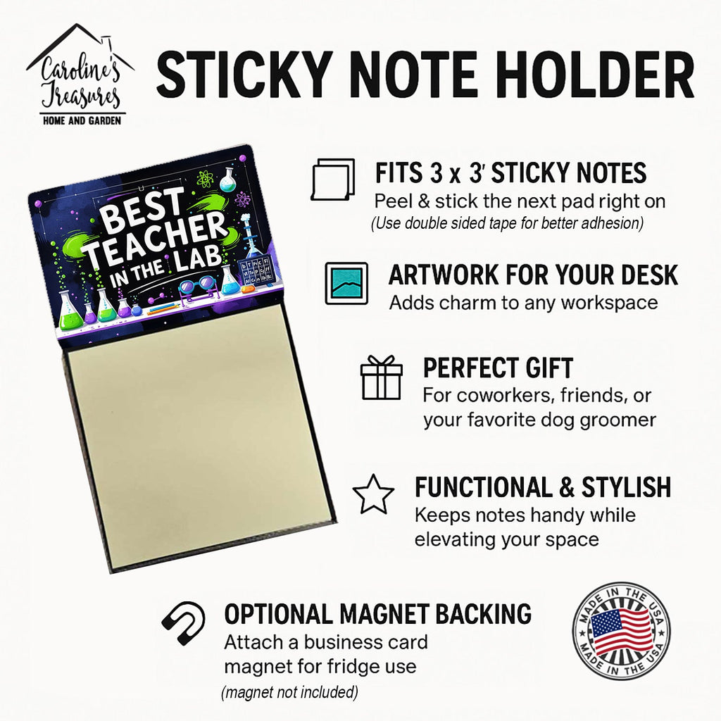 Best Teacher in the Lab Funny Sticky Note Holder for Teacher's Gift Refillable with 3x3 Notes