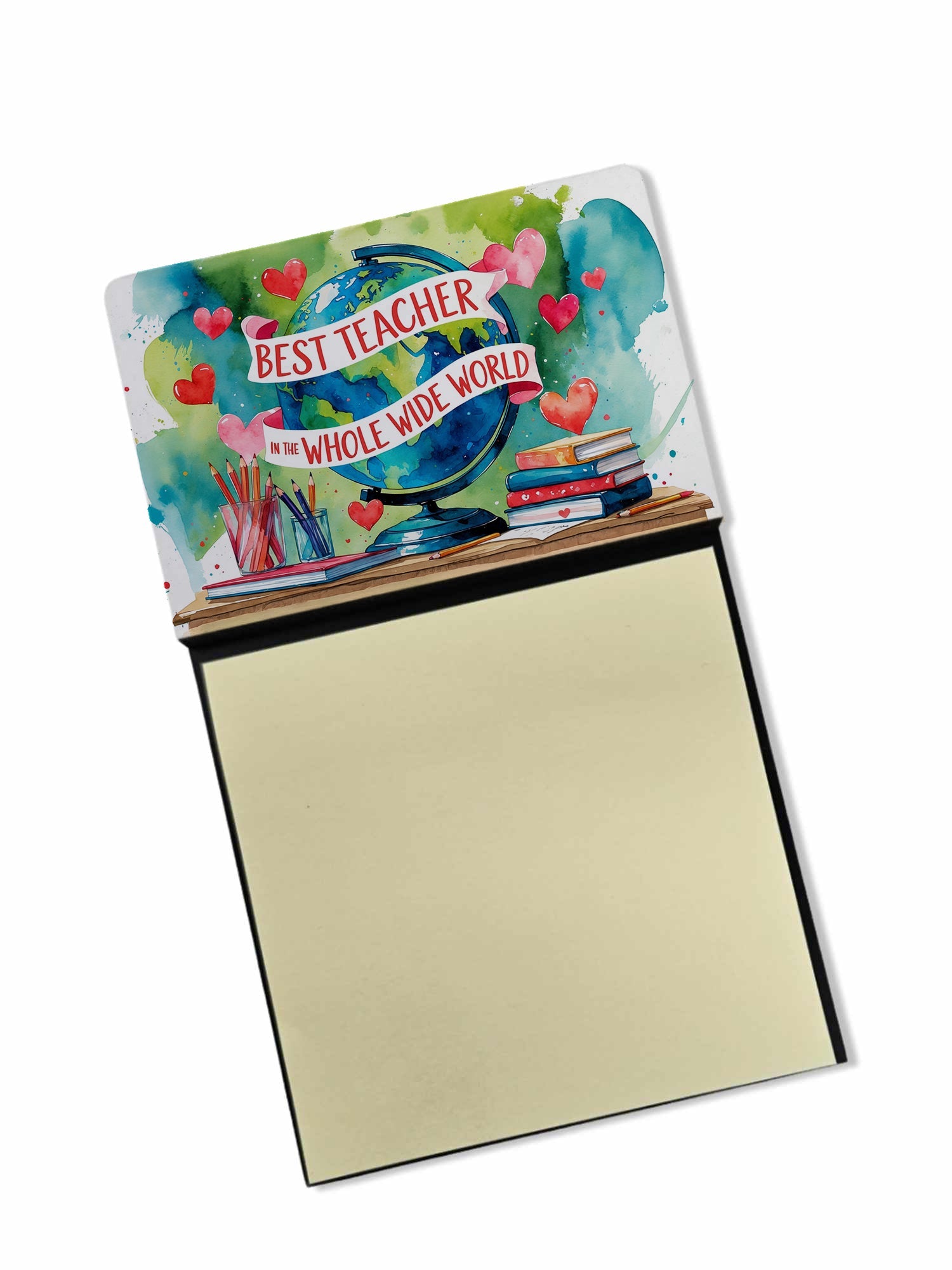 Best Teacher in the Whole Wide World Funny Sticky Note Holder for Teacher's Gift Refillable with 3x3 Notes