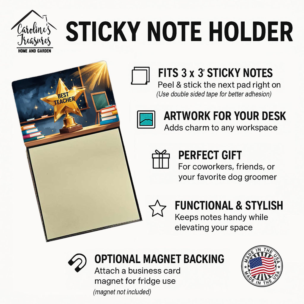 Best Teacher Funny Sticky Note Holder for Teacher's Gift Refillable with 3x3 Notes