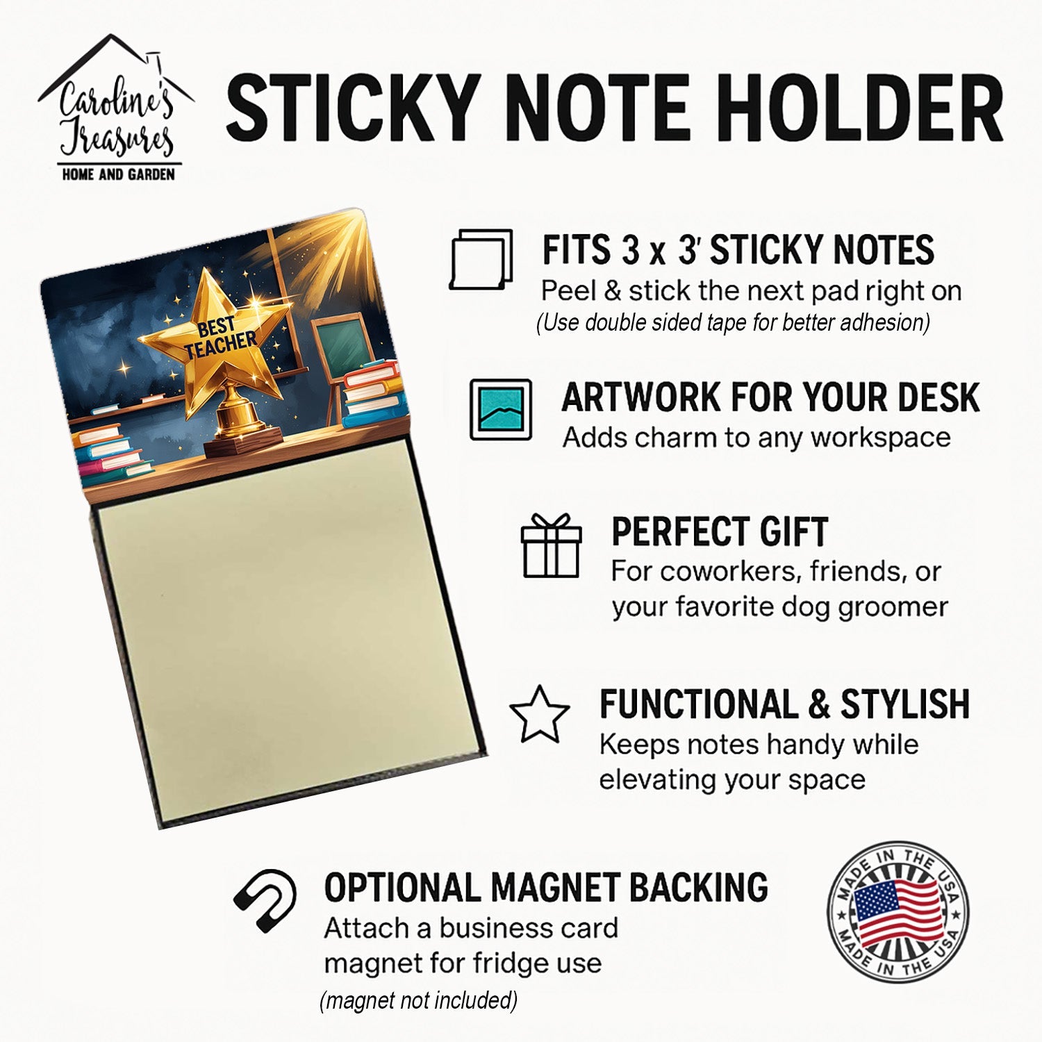 Best Teacher Funny Sticky Note Holder for Teacher's Gift Refillable with 3x3 Notes