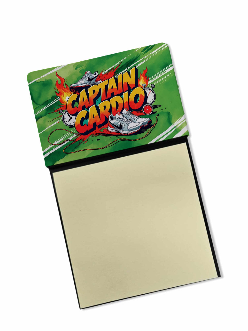Captain Cardio Funny Sticky Note Holder for Teacher's Gift Refillable with 3x3 Notes
