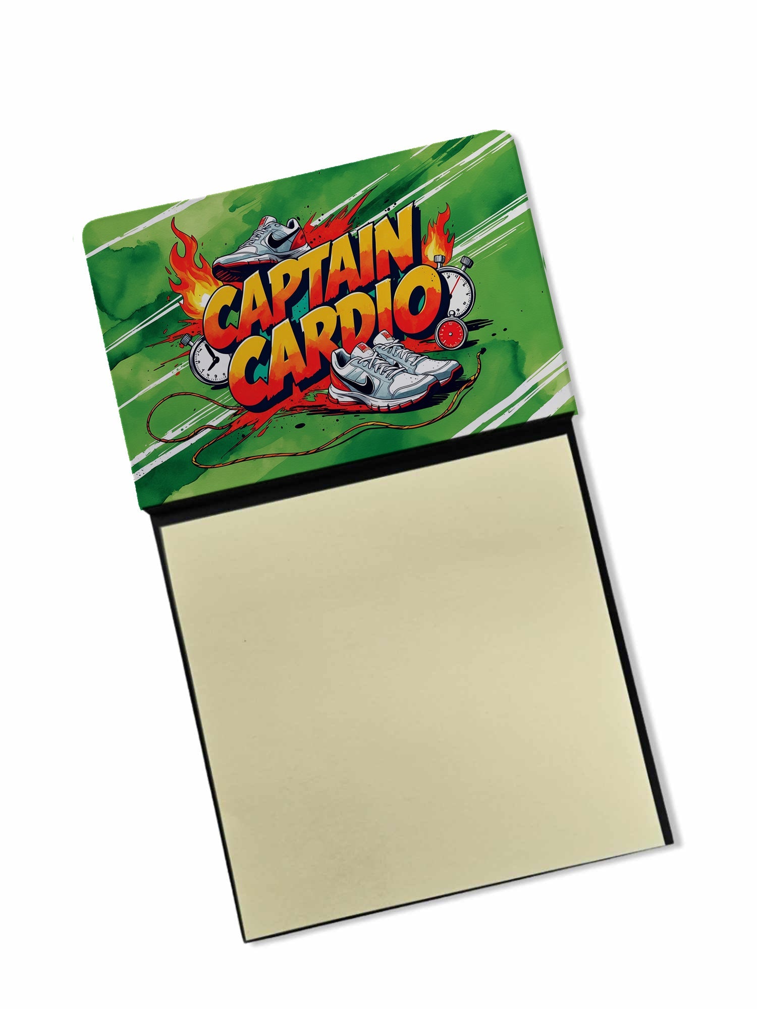 Captain Cardio Funny Sticky Note Holder for Teacher's Gift Refillable with 3x3 Notes
