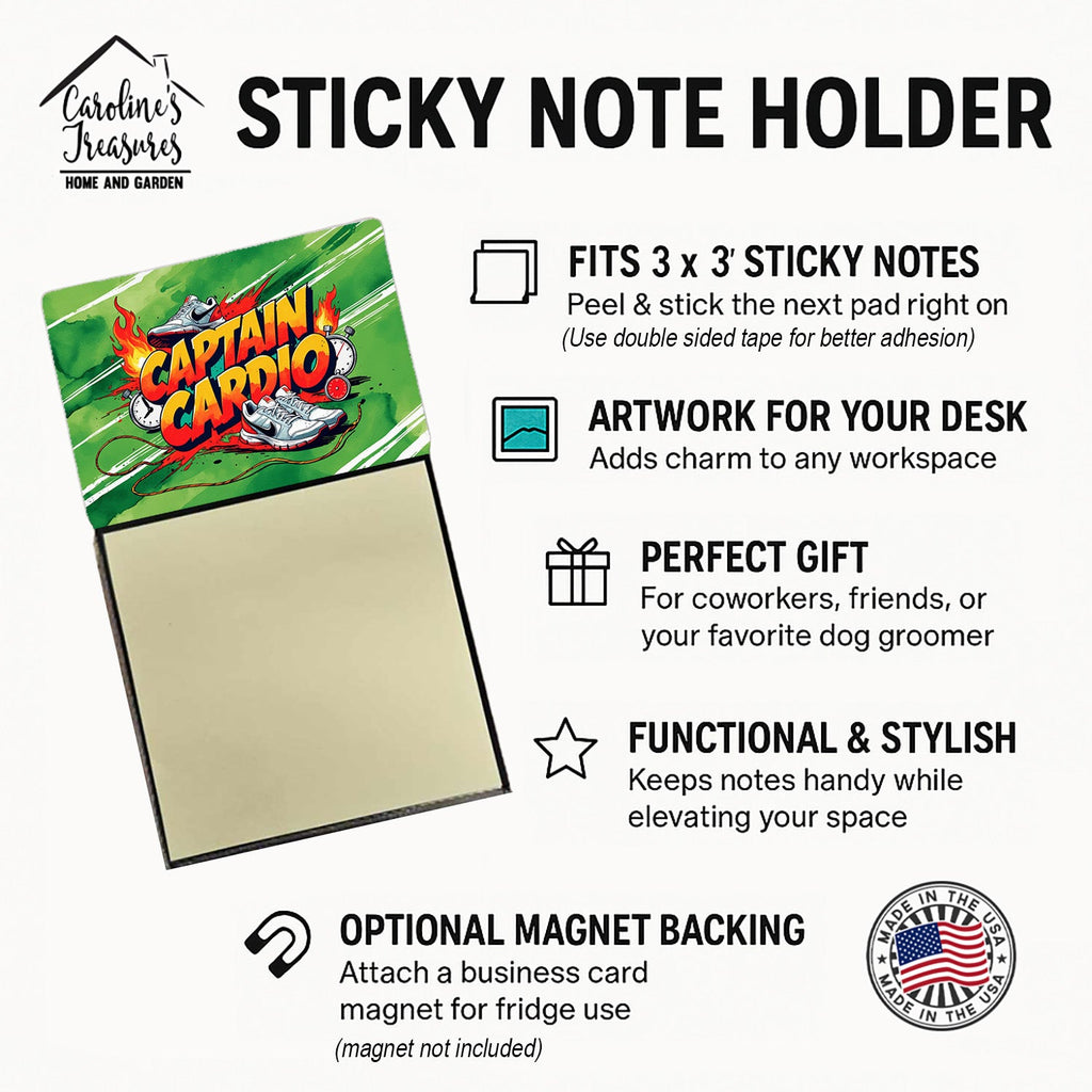 Captain Cardio Funny Sticky Note Holder for Teacher's Gift Refillable with 3x3 Notes