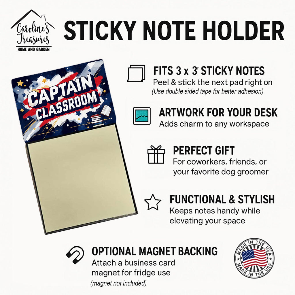 Captain Classroom Funny Sticky Note Holder for Teacher's Gift Refillable with 3x3 Notes
