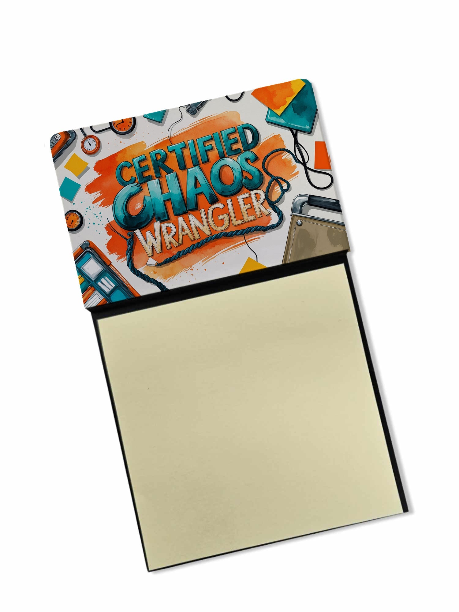 Certified Chaos Wrangler Funny Sticky Note Holder for Teacher's Gift Refillable with 3x3 Notes