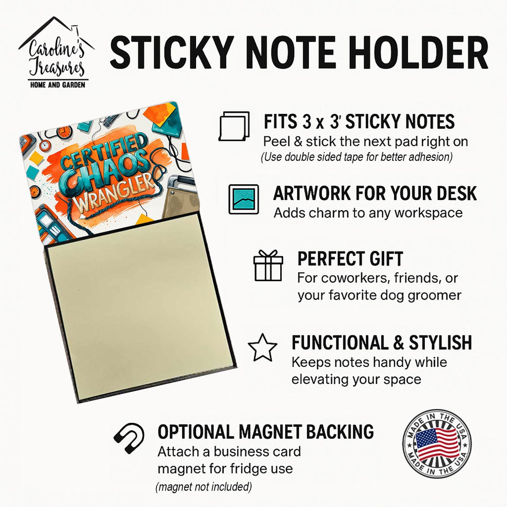 Certified Chaos Wrangler Funny Sticky Note Holder for Teacher's Gift Refillable with 3x3 Notes