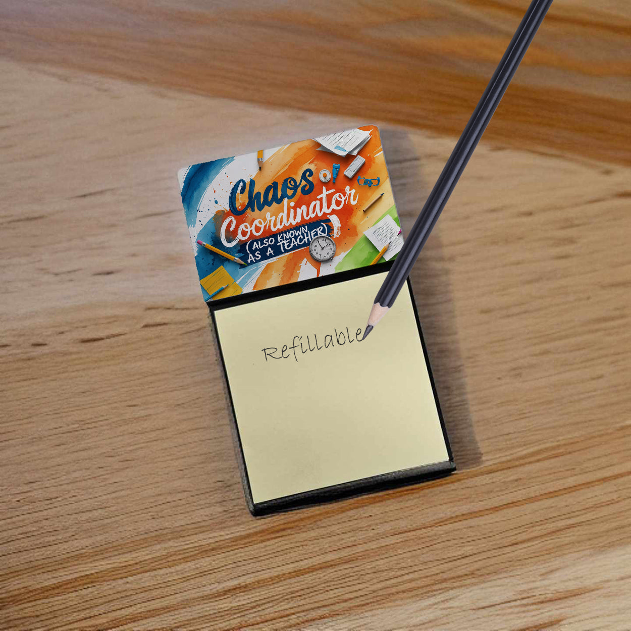 Chaos Coordinator Funny Sticky Note Holder for Teacher's Gift Refillable with 3x3 Notes