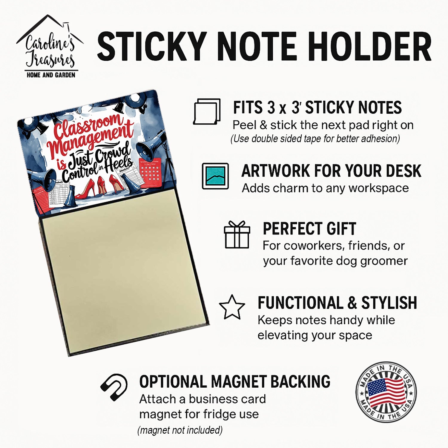Classroom Management Funny Sticky Note Holder for Teacher's Gift Refillable with 3x3 Notes