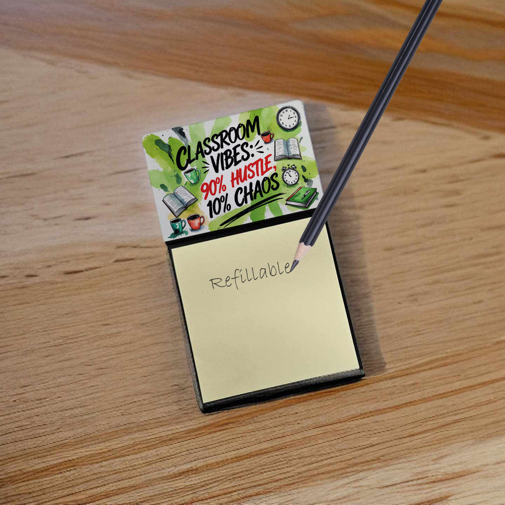 Classroom Vibes Funny Sticky Note Holder for Teacher's Gift Refillable with 3x3 Notes