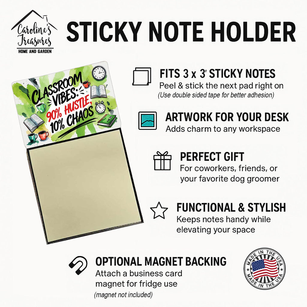 Classroom Vibes Funny Sticky Note Holder for Teacher's Gift Refillable with 3x3 Notes