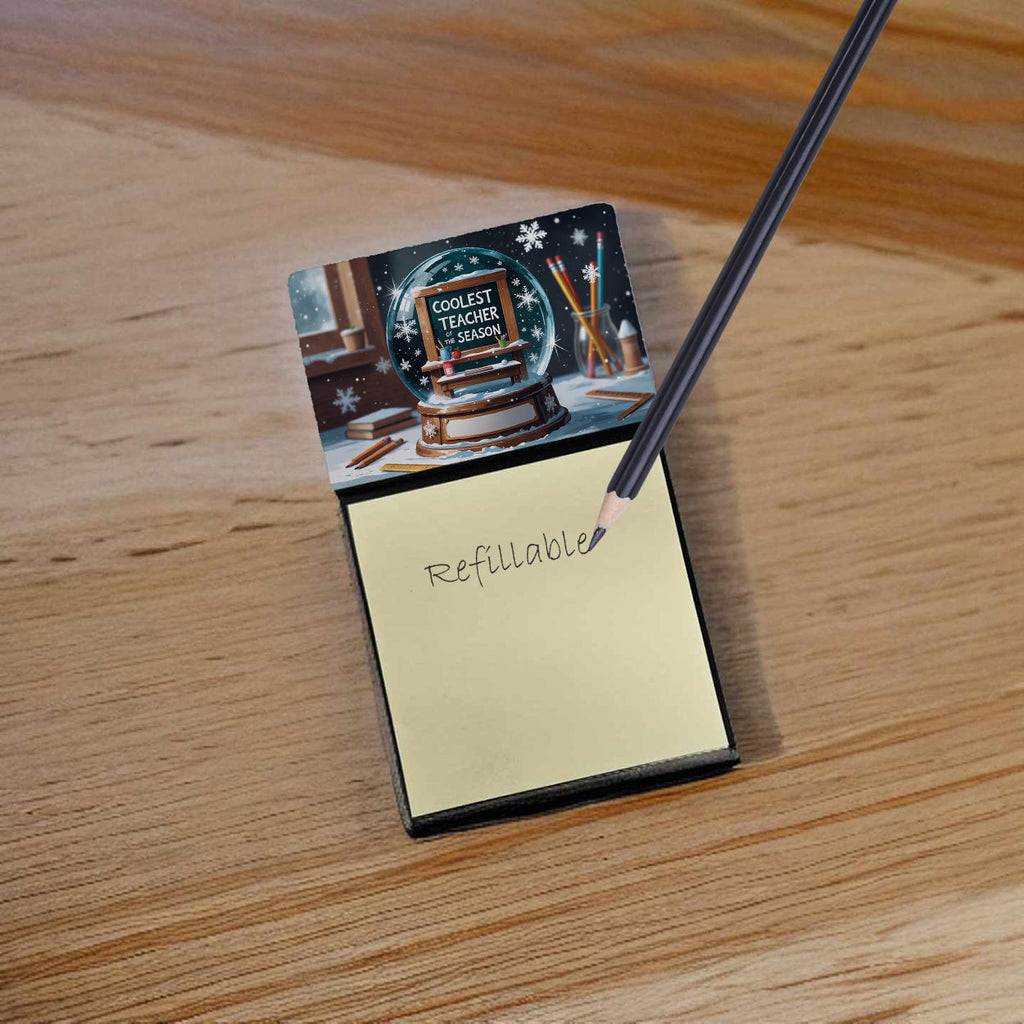 Coolest Teacher of the Season Funny Sticky Note Holder for Teacher's Gift Refillable with 3x3 Notes