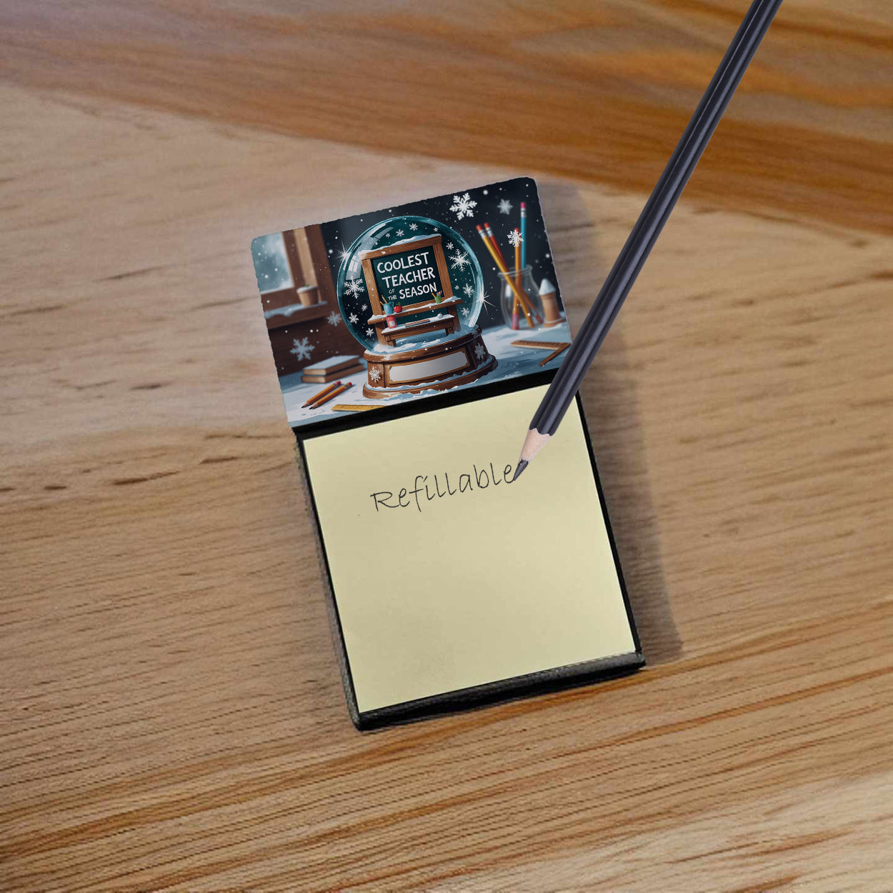 Coolest Teacher of the Season Funny Sticky Note Holder for Teacher's Gift Refillable with 3x3 Notes