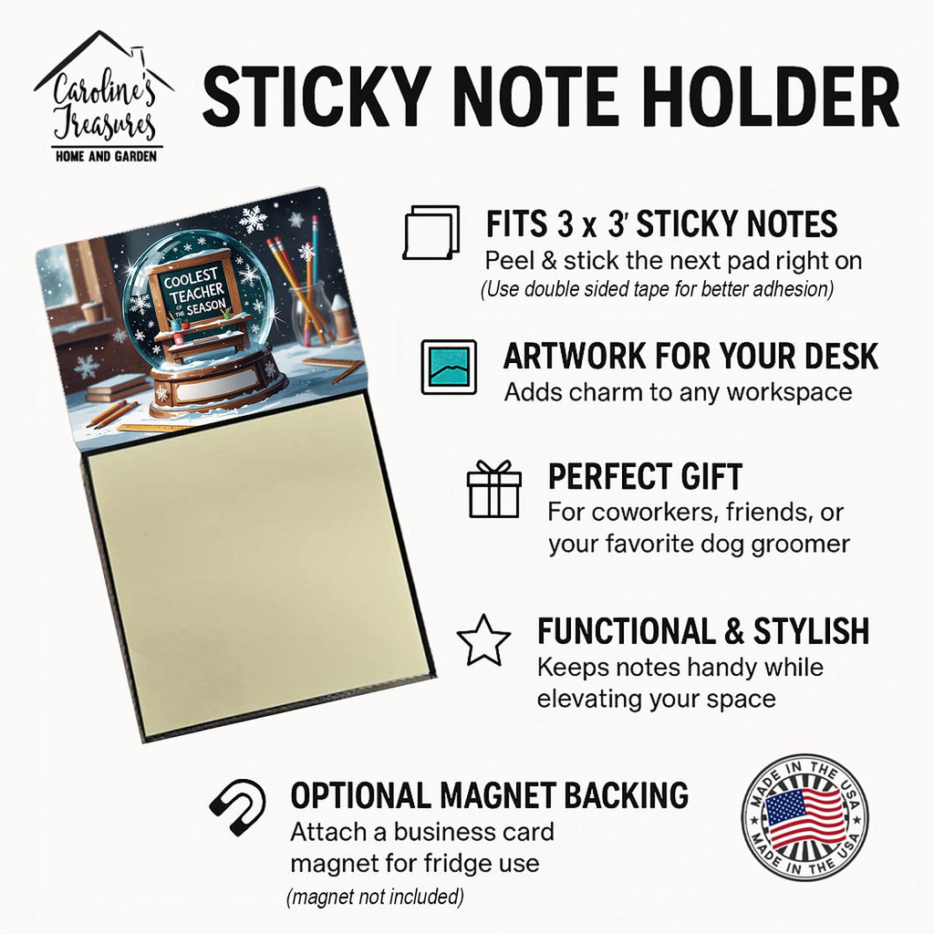 Coolest Teacher of the Season Funny Sticky Note Holder for Teacher's Gift Refillable with 3x3 Notes