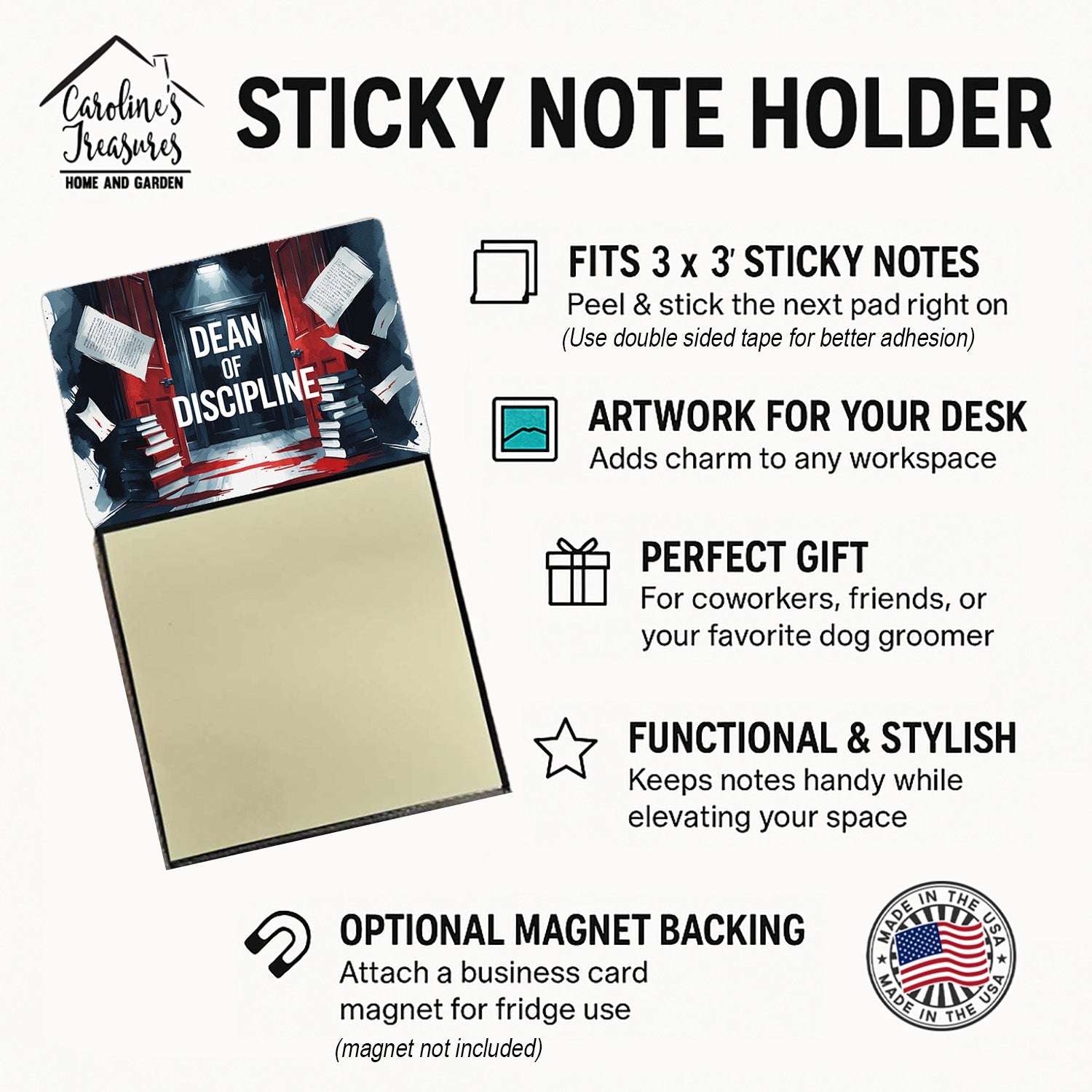 Dean of Discipline Funny Sticky Note Holder for Teacher's Gift Refillable with 3x3 Notes