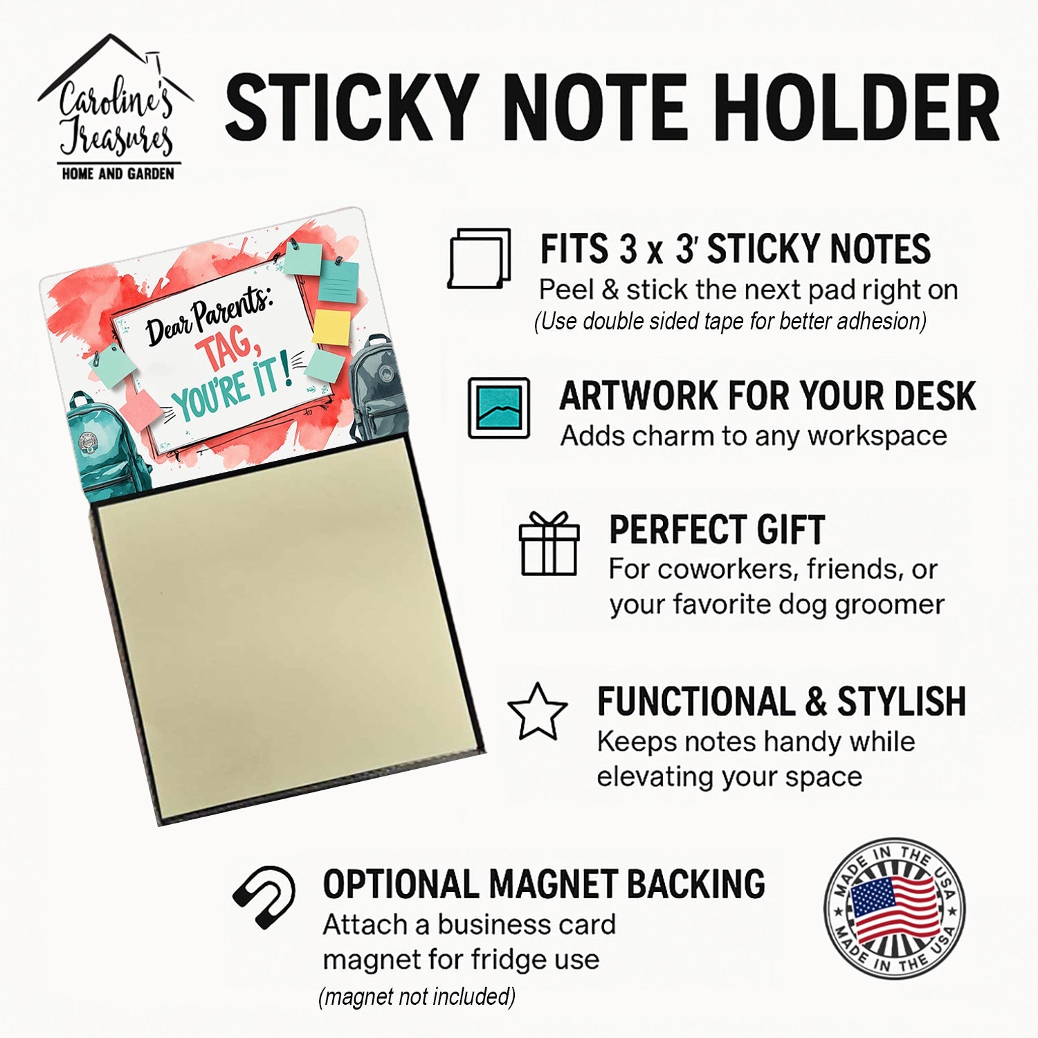 Dear Parents Tag You’re It Funny Sticky Note Holder for Teacher's Gift Refillable with 3x3 Notes