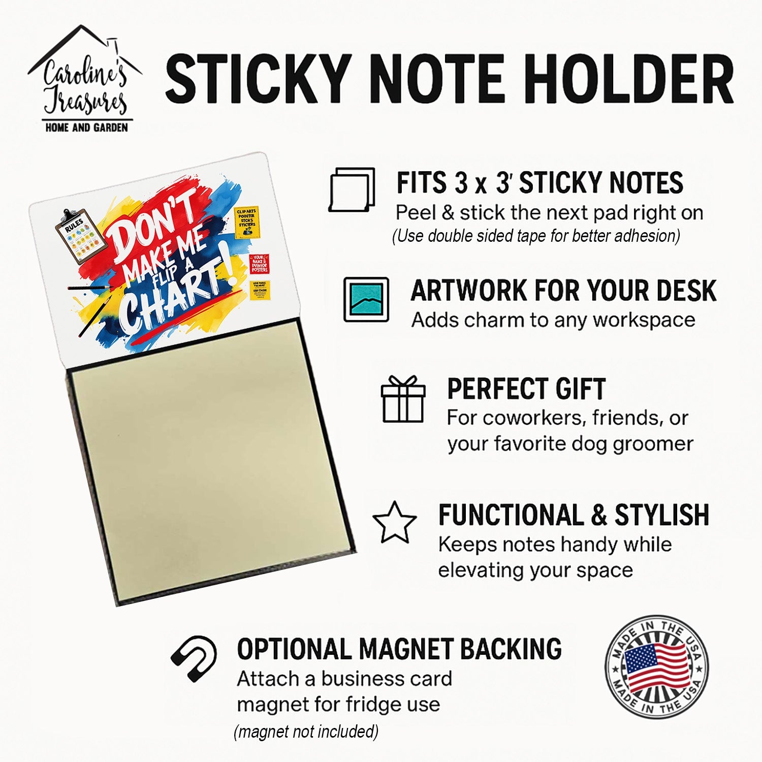 Don’t Make Me Flip a Chart Funny Sticky Note Holder for Teacher's Gift Refillable with 3x3 Notes