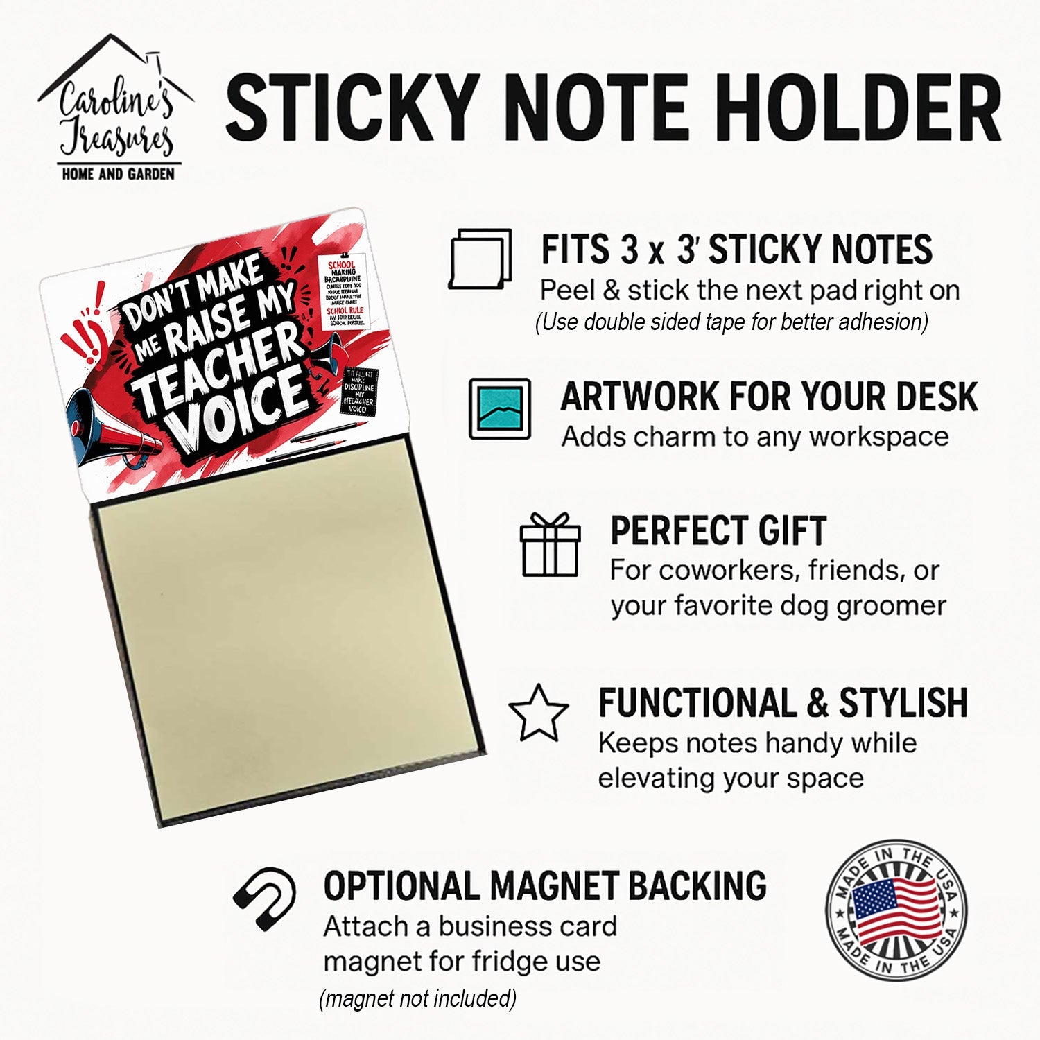 My Teacher Voice Funny Sticky Note Holder for Teacher's Gift Refillable with 3x3 Notes